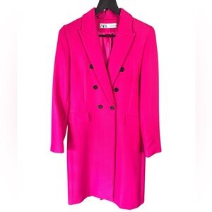 Zara Women's Fuchsia Double-Breasted Coat